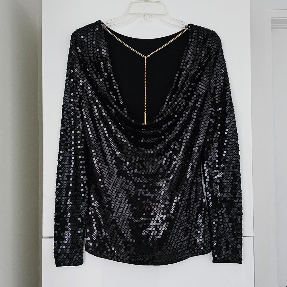 Michael Kors Sequin Draped Cowl with MK Chain - Picture 2 of 15